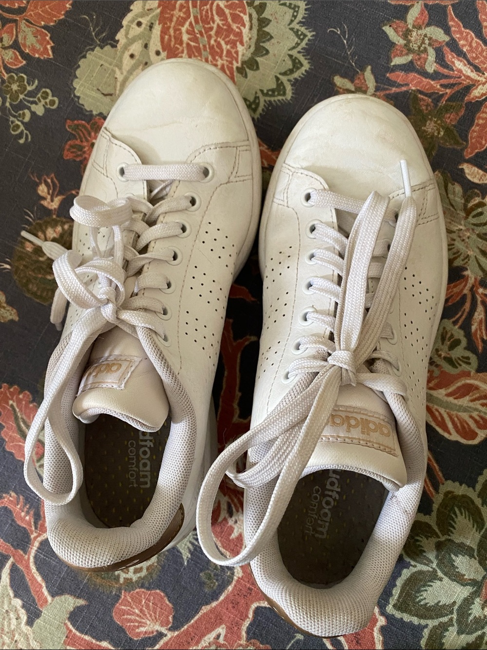 adidas White Leather Lace-Up Sneakers